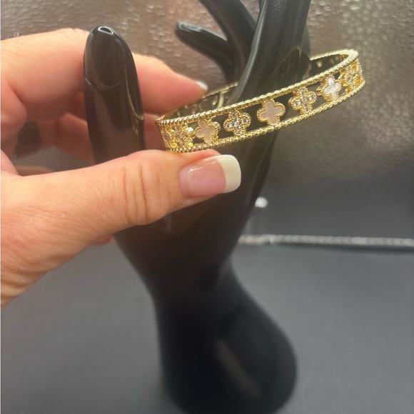 Elegant Gold and Sterling Silver & Mother Of Pearl Women's Bracelet